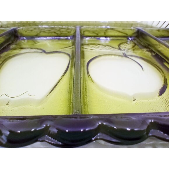 Vintage Indiana Glass Avocado Green Fruit Divided Relish Tray 70s Retro MCM 13" - Picture 10 of 15